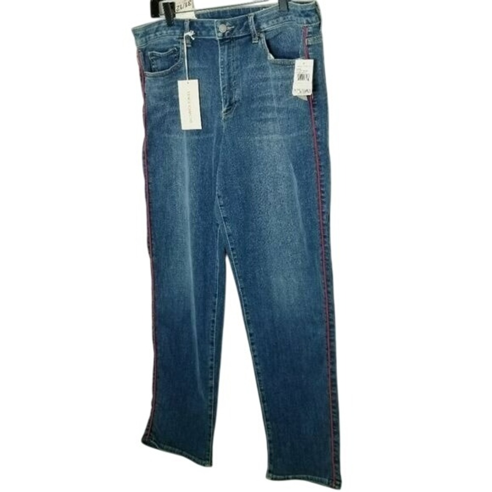Vince Camuto Jeans NWT Womens 31/12 Blue Denim Red Stripe High Rise Straight Leg